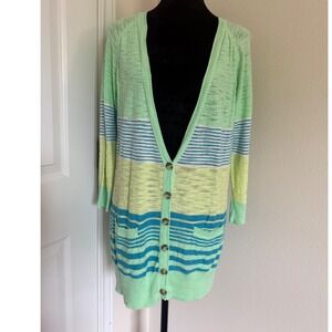 Mossimo Supply Co Womens XL Mint Green Striped Longline Cardigan Sweater 0803